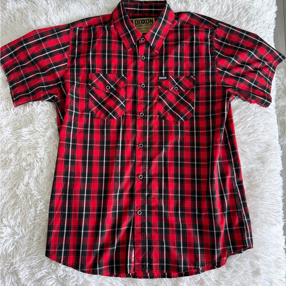 DIXXON Men's Red and Black Plaid Button Down Shirt